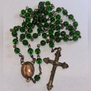 Green Beaded Rosary Necklace
